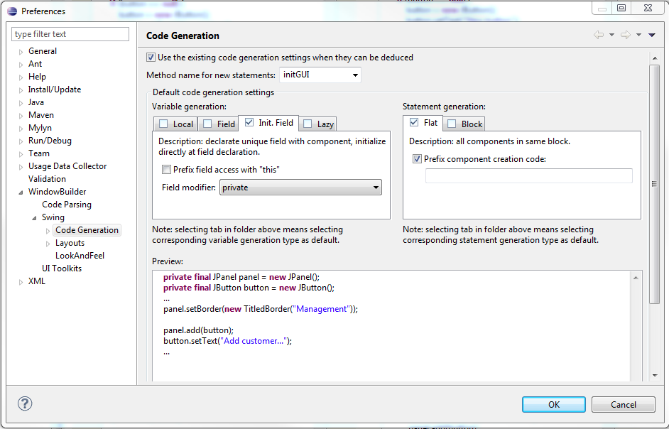 WindowBuilder preference settings