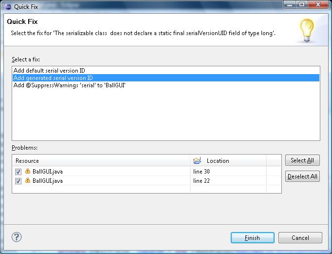 Quick Fix dialog for serialVersionUID warning